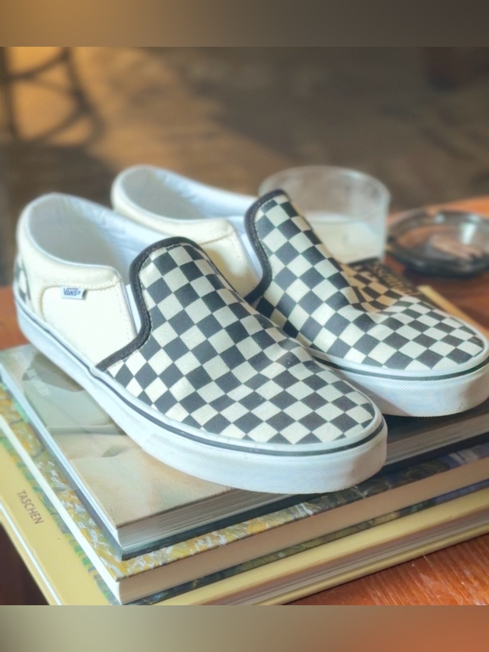 Vans Checkerboard Slip-On Sneakers - Black and White